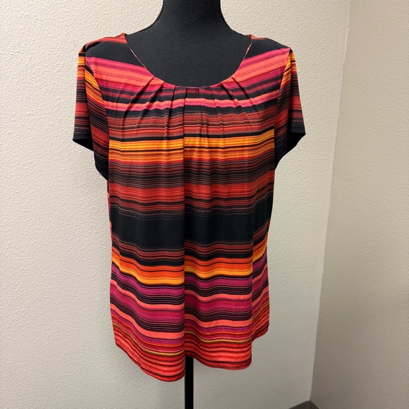 Worthington Petite PXL Orange Black Striped Career Blouse Stretch Top - Picture 2 of 9